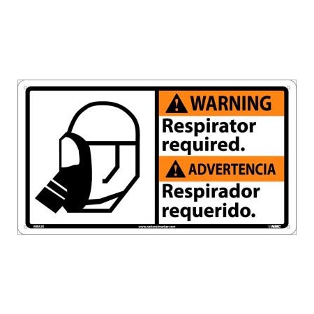 National Marker Co Bilingual Plastic Sign - Warning Respirator Required WBA2R